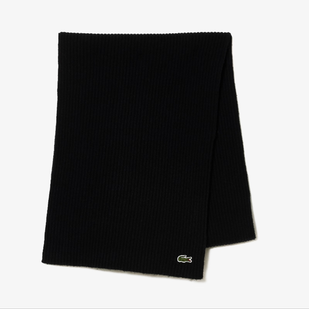 Lacoste Unisex Ribbed Wool Scarf- Color Black-NWT